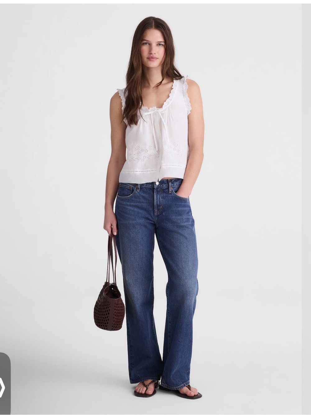 Madewell White Lace-Trim Sleeveless Cotton Camisole L